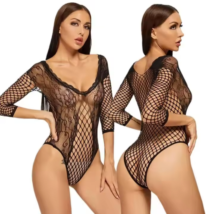 Nueva ropa interior sexy con entrepierna abierta para mujer, cuerpo de calcetín de malla elástica, ropa interior erótica, ropa - 1