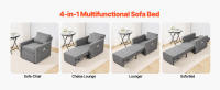 SucceBuy Sofá cama convertible con bolsillo lateral, almohada, reposabrazos y tablero de escritorio, respaldo ajustable con 5 ángulos, gris - details 1