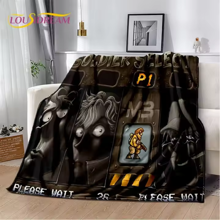 Metal Slug clásico juego retro dibujos animados suave manta de franela dormitorio sofá para picnic, manta para entretenimientos al aire libre - 1