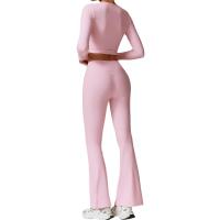 Conjunto deportivo de ocio para mujer, pantalones de pierna ancha de cintura alta, Top adelgazante de manga larga para Fitness, Otoño e Invierno - details 8