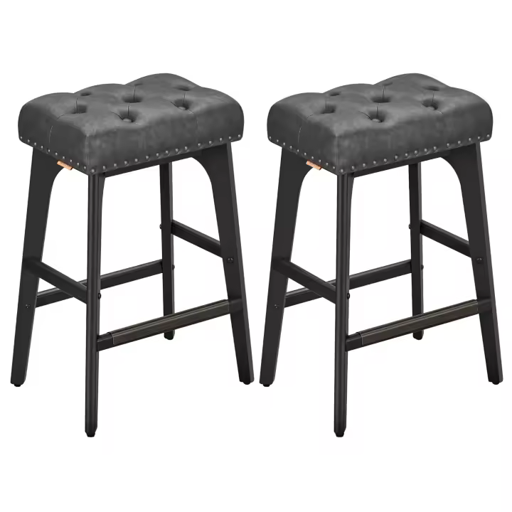 Juego de 2 Taburetes de Bar, Taburetes de Cocina, Cuero Sintético con Costuras, Moderno Siglo Medio, 66 cm de Alto, Bar Casa, Comedor, Fácil Montaje, Gris Paloma LBC086G01 - 1