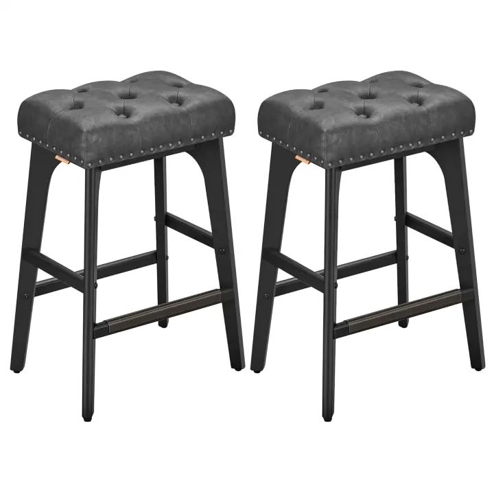 Juego de 2 Taburetes de Bar, Taburetes de Cocina, Cuero Sintético con Costuras, Moderno Siglo Medio, 66 cm de Alto, Bar Casa, Comedor, Fácil Montaje, Gris Paloma LBC086G01 - 1