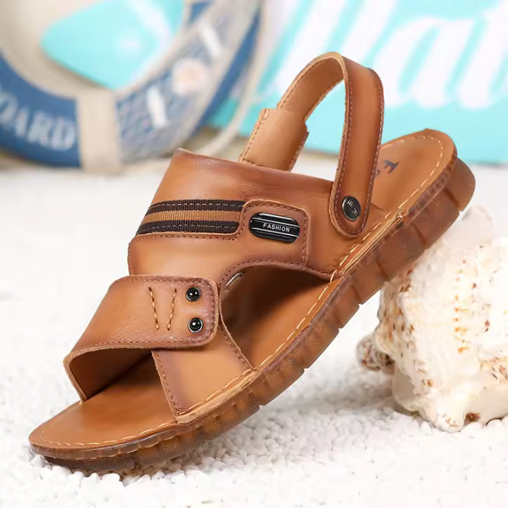 Nuevas Sandalias de Hombre de Cuero Genuino Suela Suave de Tendón de Res Cómodo para la Playa - 1