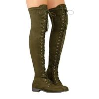 Botas por encima de la rodilla para mujer, zapatos informales de ante con cordones para exteriores, otoño - details 2