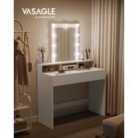 Luces LED con Brillo Ajustable, Mesa de Maquillaje con Espejo, 2 Cajones y 3 Compartimentos, Moderno, Blanco - details 10