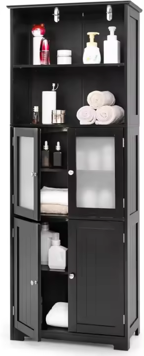 Armario de Almacenamiento Alto, Gabinete de Baño con Puerta y Estante Ajustable, Organizador Independiente de Suelo para Dormitorio, Cocina, Sala de Estar, Blanco,60 x 30 x 163 cm (Blanco) - 1