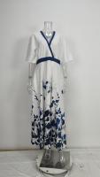 Vestido de falda grande con cordones estampado con cuello en V y temperamento elegante y a la moda para mujer 2025 - details 5