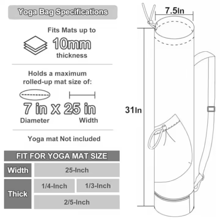 Bolsa de estera de Yoga de ejercicio de gran capacidad, bolsa de almacenamiento de cremallera completa de lona multifunción, bolsa de fitness con bolsillo para botella de agua - 1