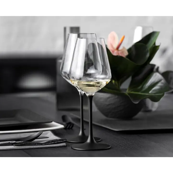 Juego De Copas Para Vino Blanco, 4 Piezas, 380 Ml, Vidrio De Cristal, Transparente/Negro - 1