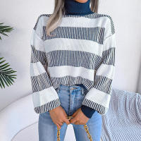 Suéter a rayas de manga farol para mujer, Jersey informal de punto con cuello alto, novedad de otoño e invierno, 2023 - details 1