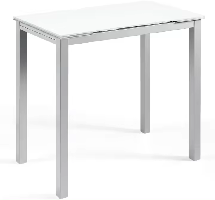 Mesa de Cocina o salón Extensible Moderna, CALCUTA, Color Blanco/Plata - Material Cristal Templado/Metal 100/140 x 60 x 76 cm - 1