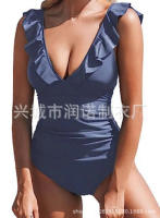 Traje de baño con cuello en V, traje de baño con cordones y borde con volantes - details 22