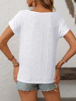 Camiseta de manga corta con botones y cuello redondo para mujer, Top hueco, Color sólido, novedad de primavera y verano 2025 - details 7