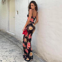 BUNO-Conjunto de dos piezas de retazos para mujer, Top corto sin mangas con cordones y cuello Halter, falda larga ajustada, traje de vacaciones en la playa - details 3