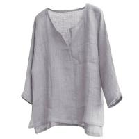 Nueva camisa holgada informal de manga larga de Color sólido de verano y primavera para hombre, Tops con cuello en V, talla S-3XL - details 5