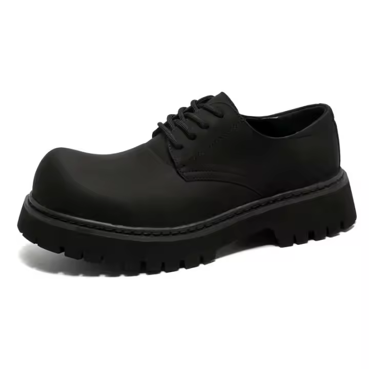 Nuevos zapatos de vestir Derby de cuero genuino para hombre de alta calidad, botines con plataforma de encaje de cabeza grande negros, logotipo de marca 38-45 - 1