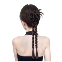 Peluca con moño de flores sintéticas, extensiones de cabello con Clip, trenza torcida, cola de caballo, moño rizado Natural y esponjoso - details 6