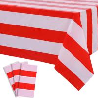Mantel Desechable de Plástico Geométrico Diseño a Rayas Verticales Rojo/Blanco 137x274cm - details 0