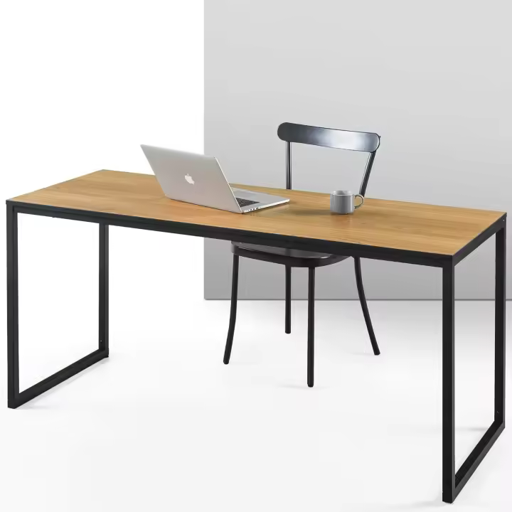 Jennifer Mesa de escritorio 119x61x73 cm - Mesa de oficina de metal y madera - Mesa multiusos - Marrón claro y negro - 1