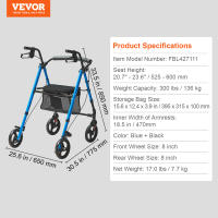 VEVOR andador enrollable para personas mayores y adultos, andador plegable de aluminio ligero con asiento y Asa ajustables - details 6