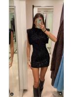 Elegante Falda Mini A-line de Cintura Alta Manga Sin Capas, Cremallera Oculta, Brillo de Lentejuelas Nueva Moda para Mujeres - details 8