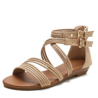 Sandalia sandalias de cuña 2025 novedad de verano zapatos de mujer con punta abierta suela gruesa suave botas cruzadas romanas frescas - details 2