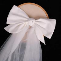 1 Uds. Tocado de boda elegante para novia, tocado blanco marfil, lazo, velo corto, decoración para la cabeza, accesorios para el cabello - details 7