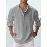 Camisas de lino y algodón para hombre, camisas informales ligeras de manga larga, Henley, playeras Hawaianas, ropa de calle - details 1