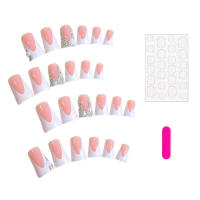 24 Uds., uñas de pato con puntas francesas blancas, diamantes de imitación brillantes, reutilizables, para mujeres y niñas, salón de uñas en casa - details 0