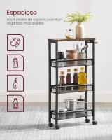 Carro de 4 Niveles, Carro Estrecho de Cocina con Ruedas, con Asa, para Espacio Reducido, 22 x 45,4 x 77 cm, para Cocina, Baño, Salón, Estudio, Marrón Rústico y Negro LRC033B01 - details 11