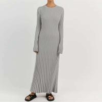 Vestido de Punto con Mangas Acolchadas Falda Larga con Lazo en Cintura, Cuello Redondo, Estilo Retro de los 90 Moda Callejera para Mujeres - details 9