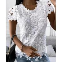 Blusa de Encaje Vintage Y2k Camiseta Sexy de Manga Corta con Cuello Redondo para Mujer - details 5