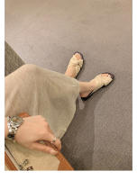 Zapatillas de las mujeres de verano pliegues retorcido fondo plano exterior desgaste sandalias versátil cabeza cuadrada nube media arrastre - details 35