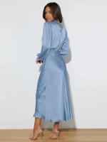 Primavera Verano nuevo vestido de manga larga de satén de gama alta vestido de noche elegante para mujer ropa de fiesta vestidos de celebridades - details 28