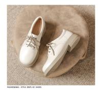 Nuevo otoño cabeza redonda de cuero suave con cordones zapatos individuales de suela plana blanco versátil británico pequeño zapatos de cuero - details 17