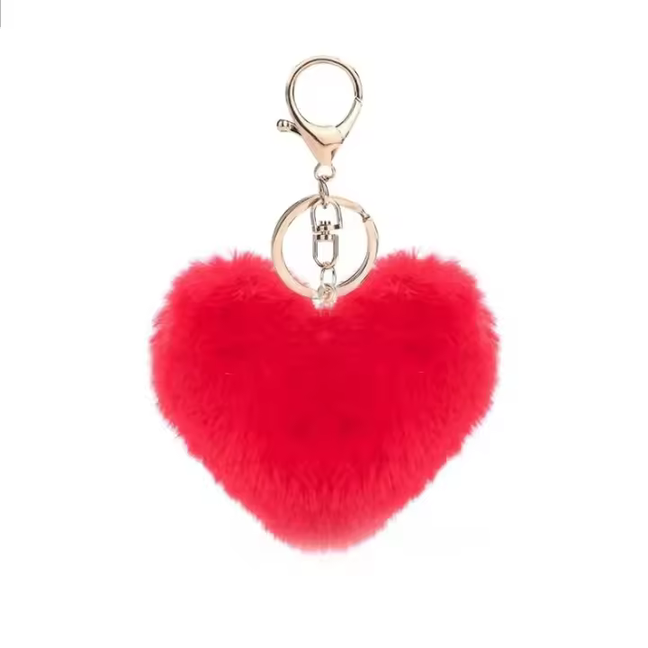 Llavero de corazón con pompón, encanto de bolsillo para chicas, colgante de llave de coche - 1