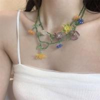 Collar de flores de resina hecho a mano, diseño minoritario de estilo coreano, pendiente colgante con cuentas, pendientes asimétricos con borlas de aleación, regalo de cumpleaños - details 4