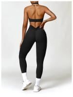 Sujetador deportivo con cuello Halter para mujer, Top fruncido de alto soporte para gimnasio, ropa de entrenamiento, corsé de - details 24