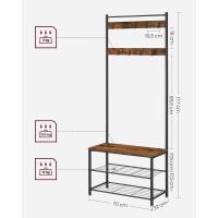 Perchero con estante para zapatos, mueble de entrada con banco, 3 en 1, estructura de acero, para entrada y pasillo, 32 x 70 x 177 cm, estilo industrial, marrón rústico y negro HSR41BX - details 2