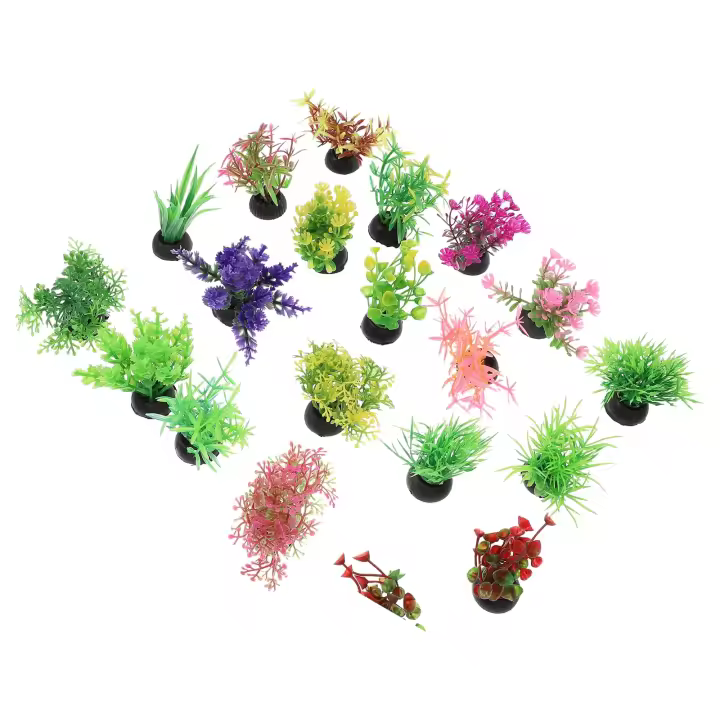 Plantas de tanque de tortuga, peces de imitación pequeños, paisajismo de agua, accesorios de acuario falsos para miniatura, 20 piezas - 1