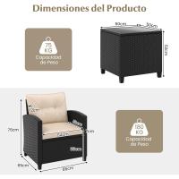 Conjunto de jardín exterior de ratán de 3 piezas, 1 mesa auxiliar de vidrio templado y 2 sillas con cojines, muebles de jardín terraza balcón exterior (negro) - details 22