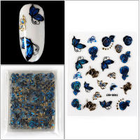 Pegatinas de Arte de Uñas 3D con Diseño Hueco de Folio Dorado Azul 30Pcs Decoración de Uñas Adhesiva con Flores - details 2