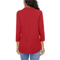 Camisa de Mujer 2025 Elegante Chifón, Cuello en V, Manga 3/4, Estilo Europeo, Tejido Transpirable - Moda de Oficina y Casual - details 8