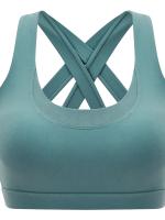 Tops cortos cruzados para mujer, camisa deportiva de manga corta para Yoga, color azul - details 5