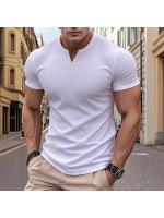 2025 nueva tendencia de verano para hombres, camiseta elástica de manga corta ajustada con cuello redondo en V de color sólido, - details 4
