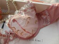Exquisito conjunto de lencería de encaje transparente ultrafino rosa loto con bordado para mujer - details 18