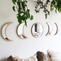 Espejo de pared decorativo de acrílico Natural para el hogar, espejo bohemio de fase lunar de madera, diseño Interior, decoración - details 3