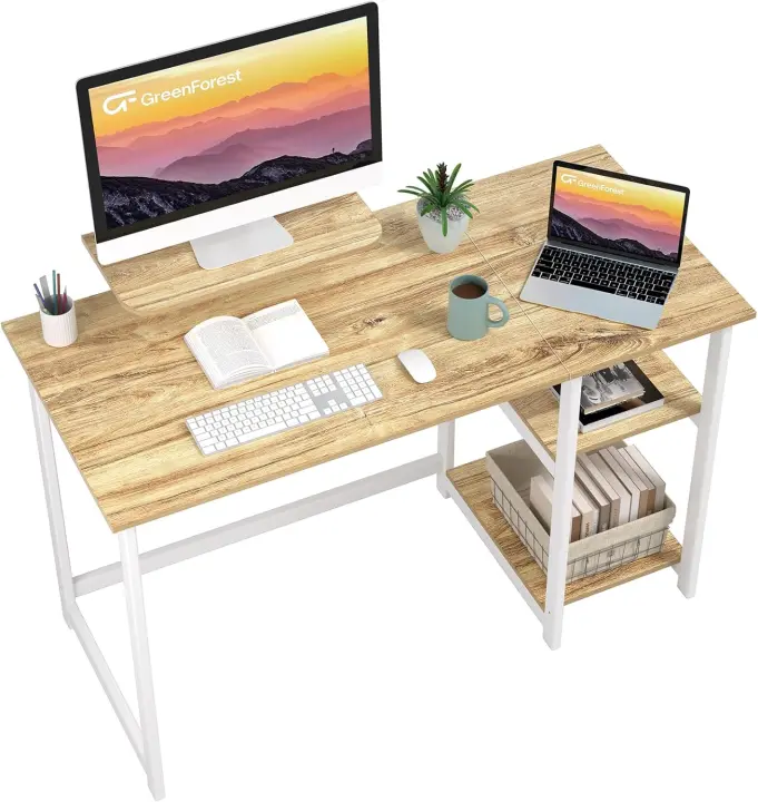 Escritorio de Computadora con Estantes Reversibles Tabla de Oficina Pequeña para Ahorro de Espacio - 1