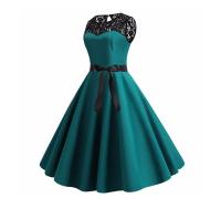 Lace patchwork summer women a line elegant vintage party dress with belt - details 10