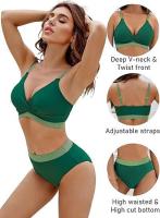 Traje de baño de dos piezas con bloques de color para mujer Bikini sexy con control de barriga y cintura - details 34
